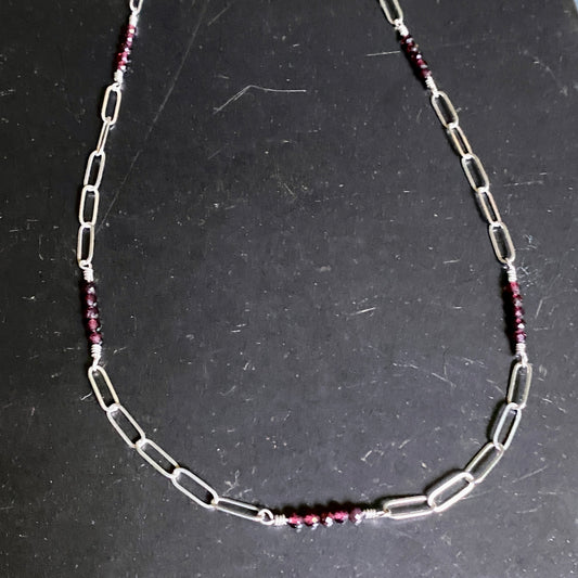 Garnet Paper Clip Chain Necklace