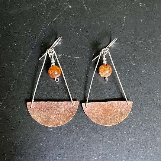 Half Moon Hammered Earrings with Rutilated Quartz